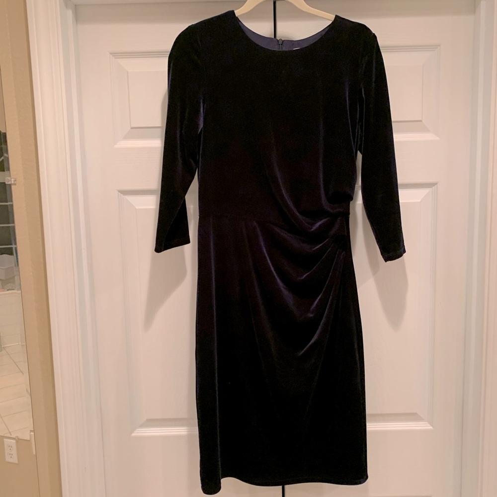 Eliza J Dark Blue Velvet Midi Dress Size 12